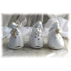 3 Porcelain Bisque Angel Tealight Candle Holders